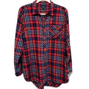 J. Jill Mauve Pink and Blue Plaid cotton tunic length shirt size small